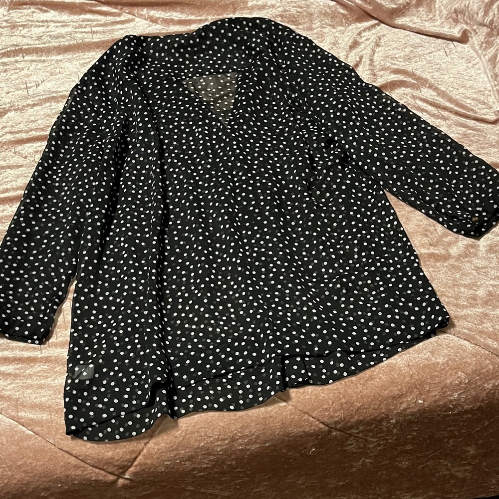 Charter Club Black Blouse with White Dots - Picture 5 of 5
